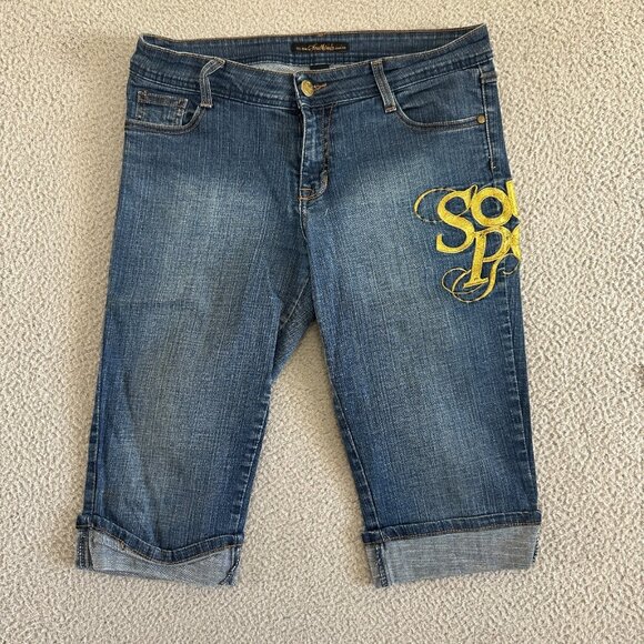 Y2K Southpole Capri Embroidered Gold Bling 90s Hip Hop Stretch Roll Up - Picture 11 of 16